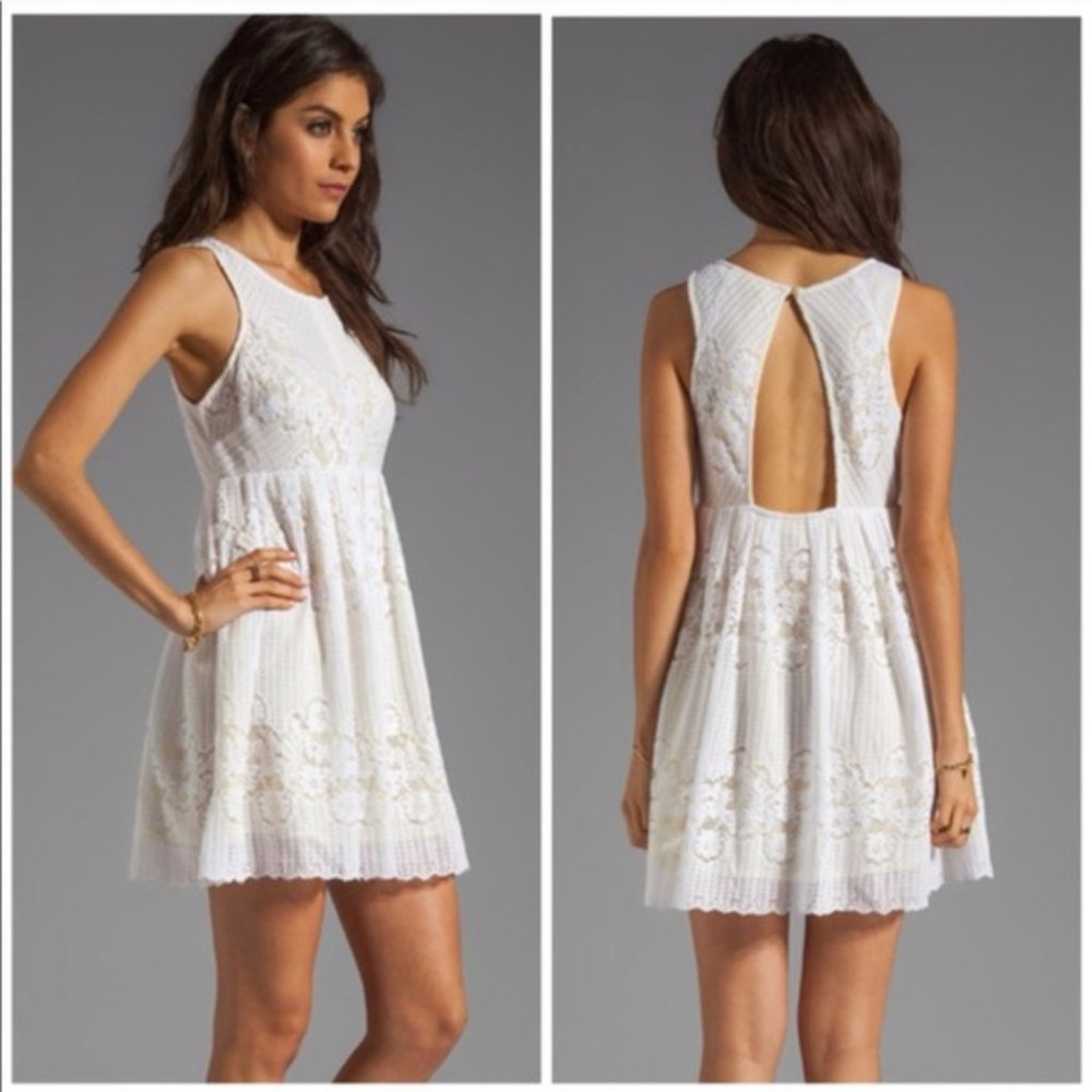 Beautiful Free People White Lace Halter Mini Dress